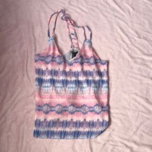 Pink/ blue tank top with woven back